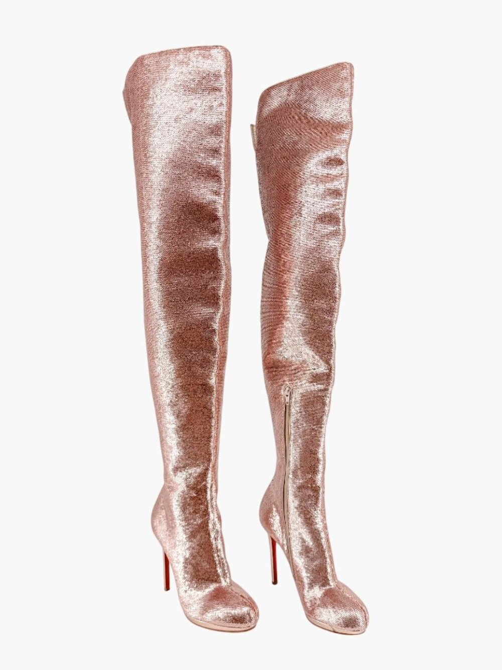 Louboutin Moulin Noir OTK Thigh High Heel Boots Pink Sequin Size 40 US 10 Women